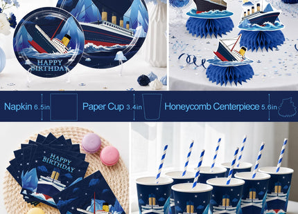 210pcs Xynic Nautical Birthday Decorations Tableware Set, 25 Serves