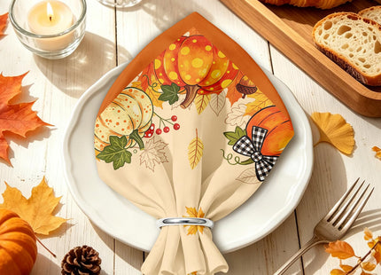 Fall Pumpkin Cloth Napkins Set of 4, Pumpkin Dinner Napkins 18x18 Inch