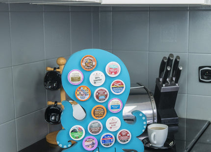 Made Easy Kit Front Facing Countertop Coffee Pods Holder Compatible with K-Cups, Coffee Bar Decor for Home Cafe (Blue Octopus)