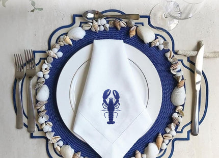 EmbroideryLinen.VN Cotton Cloth Tea Napkins Set of 4, Lobster
