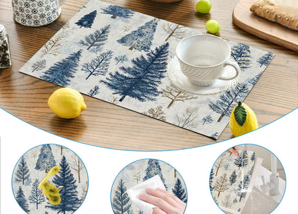 Vintage Winter Pine Tree Placemats Set of 6, Washable Linen Place Mat Heat Resistant Non Slip Kitchen Dining Table Mats 12x18 Inch