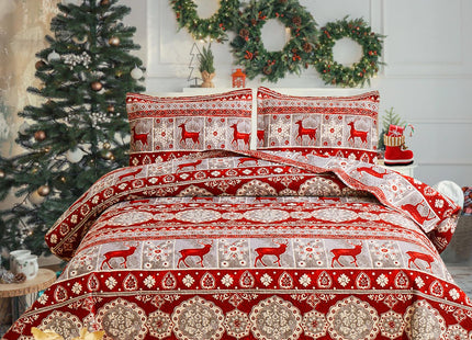 CHINO Christmas Quilts Set Queen Size Rustic Lodge Red Reindeer Bedding, Lightweight Bedspread Coverlet with Christmas Snowflake Pattern Breathable Bed Cover (90"x90")