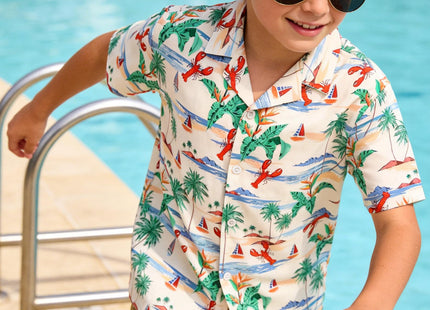 SANGTREE Boys Hawaiian Shirt Button Down Shirts, Beige Lobster, 2-3T