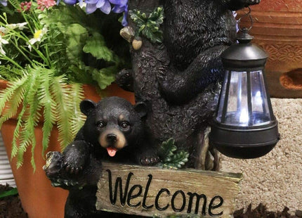 Ebros Climbing Black Bear Cubs Garden Light Statue Figurine Solar LED Lantern Light Welcome Sign Guest Greeter Decor for Patio Poolside Garden Home
