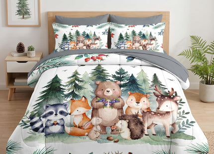 Pamnest Full Comforter Set with Sheets, 7 Pieces Woodland Animal Bedding