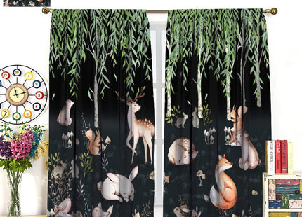 SENRUEGT Forest Animal Curtains, Watercolor Cartoon Woodland Plants Animals Bears Moose Mushrooms Printed Curtains for Kids Boys and Girls Bedroom Window Drapes 42x45 Inch, Style-9