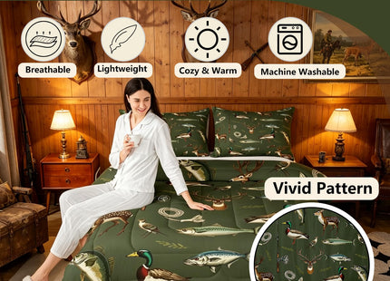 Feelyou Hunting Fishing Comforter Set Deer Duck Bedding Set Full Size