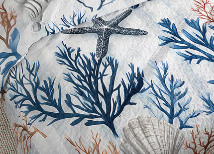 QOOMO Coastal Quilt Set Full/Queen,Starfish Coral Bedspread Coverlet Set