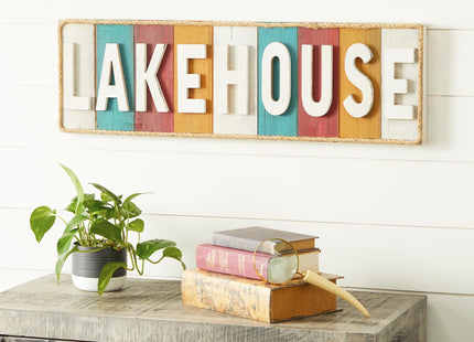 Deco 79 Wooden Sign Home Wall Decor Lake House Wall Sculpture, Wall Art 36" x 2" x 11", White
