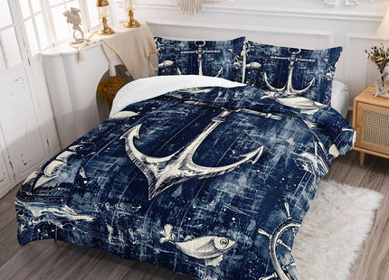 Smell Sunshine Nautical Anchor Comforter Set Ocean Sailboat Printed Bedding Set with 1 Comforter and 2 Pillowcases for Boys and Girls Bedroom All Season(Anchor-2 Twin)