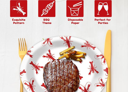 50 PCS Crawfish boil Oval Paper Plates Large 11” Disposable Red Grid Pattern Party Decorations Barbecue Tray Supplies Favor for Lobster BBQ Gathering Picnic Cookout Carnival Birthday Tableware Set