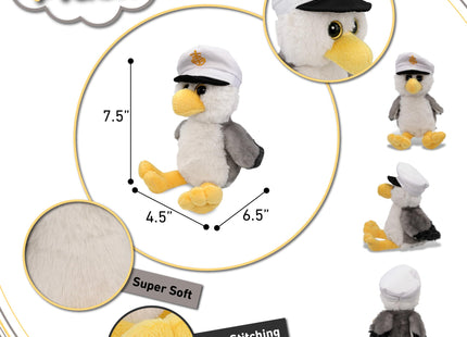 DolliBu Plush Seagull Stuffed Animal - Soft Huggable Gray Seagull Sailor, Adorable Playtime Plush Toy Animal, Cute Sea Bird Cuddle Gifts for Kids & Adults - 8 Inch