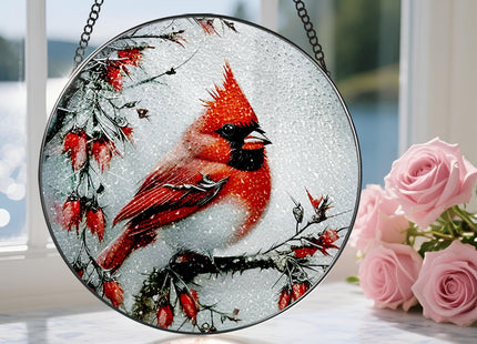 Stained Glass Window Hanging, DOUHASU 8 Inch Cardinal Stained Glass Suncatcher Ornement, Window Decor, Sympathy Gift, Cardinal Gifts for Women