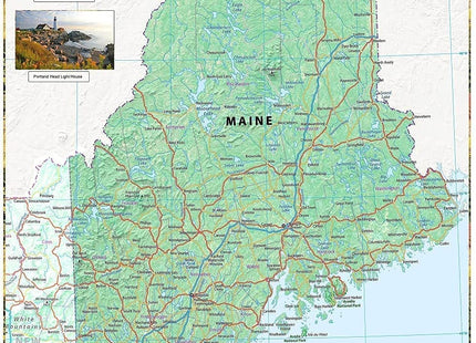 Maine Physical Map - 23.3 x 16.5 inches - Paper Laminated