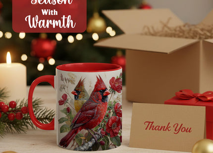 Cardinal Bird Ceramic Coffee Mug, Beautiful Red and Yellow Redbird with Floral Background, Durable Tea Cup for Home, Gift for Nature Lovers,Morning Mug for Hot and Cold Drinks (Cardinal Bird Floral)