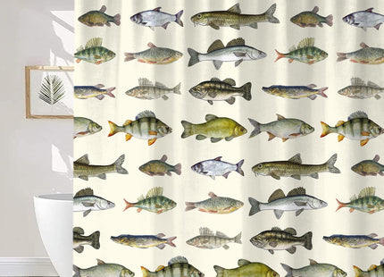 Sanzugh Rustic Cabin Fishing Shower Curtain, Country Lake House River Fish Hunting Fabric Shower Curtains Set for Men Bathroom Decorative with Hooks 72 X 72 Inch Camo Bath Decor