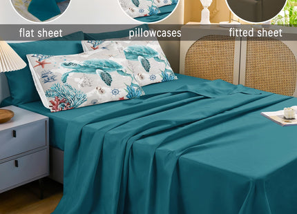 Bedbay Coastal Bedding Comforter Set Ocean King Bed Set Sea Turtle Comforter 8 Pcs Soft Lightweight King Size Bed in Bag Set Ocean Themed Quilt Down Alternative Duvet Set