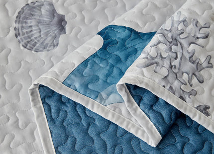 Coastal Quilt Sets King Size - Reversible Microfiber Dolphin Turtle Ocean Style Quilts with 2 Shams Soft Lightweight Beach Bedding Nautical Bedspread Coverlet Summer Comforter for All Season