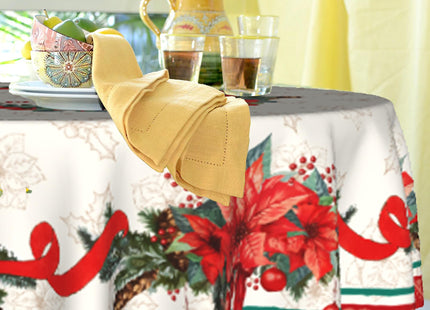 KIYIYZER Christmas Round Tablecloth 60 Inch Holly and Flowers Table Cover Anti-Wrinkle Waterproof Wipeable Table Cover for Kitchen Home Dining Party Decor