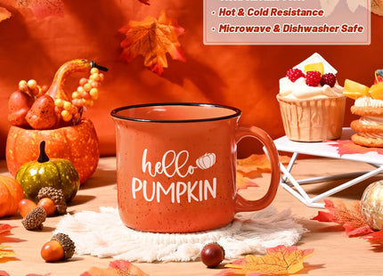 Maustic Fall Coffee Mug, Hello Pumpkin Mug, Seasonal Decor for Home Camping, Perfect for Fall, Thanksgiving, Cute Pumpkin Cup 15 Oz