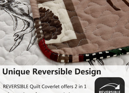 3-Piece Moose Pine Tree Reversible Quilt Set, Rustic Home Lodge Red Boat Black Bear Paws Eagle The Wilds Quilted Bedspread Coverlet Bedding Set, Lightweight Breathable for All Season (King, Red Boat)