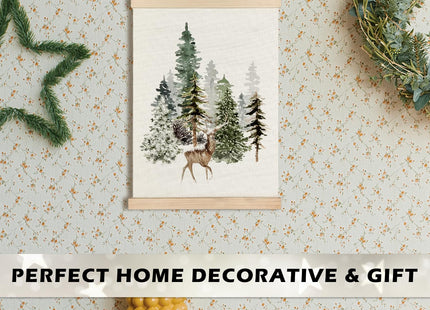 RYYCDOI Deer Winter Wall Decor, Forest Deer Christmas Wall Art Decor, Winter Farmhouse Christmas Wall Decor for Living Room Home, 16x24 Inch