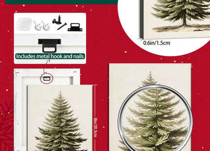 Vintage Christmas Tree Canvas Wall Art,Botanical Pine Tree Print Poster