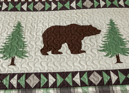 Lodge Quilts Set King Size, 3Pcs Rustic Cabin Brown Bear Bedding Green Pine Tree Bedspread Coverlet Lightweight Soft Reversible Plaid Stripe Bed Cover Set Country Decor for All Season(96"x 108")