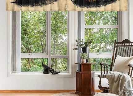 Wssklovj Feather Valance Curtain for Windows 2 Pack Forest Bird Ink Drawing Tree Forest Rod Pocket Window Treatments Short Curtains for Kitchen Windows Bathroom Bedroom 54x18 Inch