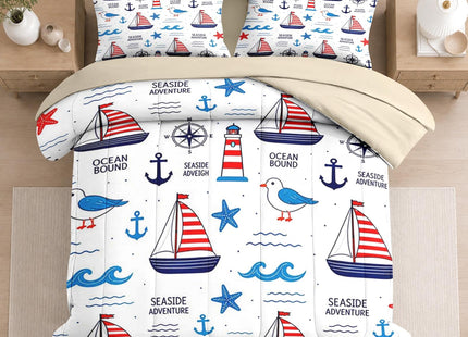 Zzzboro Twin Size Comforter Set with Sheets, 5 Pieces Beach Ocean Bedding