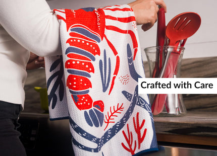 Luxurious GridFibe™ Kitchen Towels Decorative Style - (18" x 30", 2 Pack) – Super Absorbent waffle Tea Towel - Quick Drying Large Dish Towel - Both Sides Printed - Lobster Decor - Savory Seafood