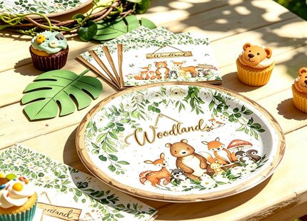 192 Pcs Woodland Baby Shower Tableware Set (Serves 48 Guests), Plates, Napkins, Forks, Forest Animal Theme for 1st Birthday, Woodland Party Decorations