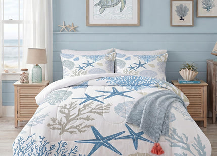 FUYEUN Coastal Comforter Set Twin Size Nautical Bedding for Kids Men Women, Beach Starfish Shell Quilt Bedroom Decor 1 Comforter 1 Pillowcase