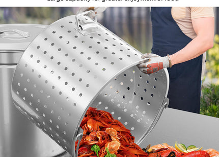 Bonnlo 102QT Stainless Steel Stock Pot for Boiling Seafood, Crawfish lobster & Crab, Frying Turkey & Steaming Tamales, Large Boil Pot with Steamer Basket, Lid, Lifting Hook for Outdoor Cooking Patio