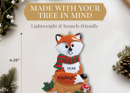 Personalized Fox Ornament 2026 for Girls & Boys, Festive Fox