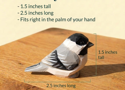 Selsela Hand-Carved Chickadee Figurine -Wooden Black-Capped Songbird Statue, Chick Tit Miniature Chestnut Carolina Handmade Songbird Art for Home Decor & Collectibles Nature-Inspired Gifts