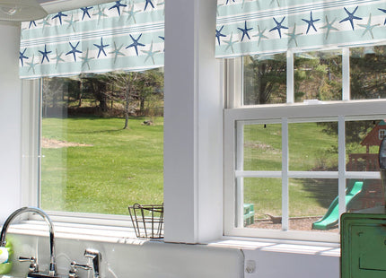 Summer Coastal Starfish Curtain Valances for Kitchen Windows Blue Valance