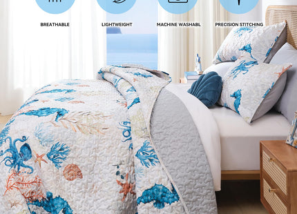 weigelia Coastal Quilt Twin Size, Seahorse Lightweight Summer Bedding