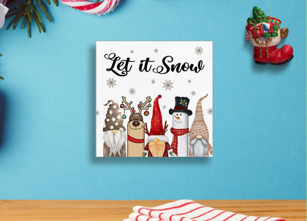 Let it Snow Sign, Holiday Winter Christmas Decor, Christmas Gnomes Moose Snowman Decorations for Home Office Desk Table Shelf Fireplace 5 x 5 Inch