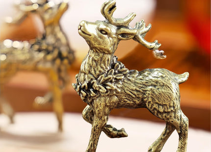 2Pcs Retro Brass Sika Deer Figurines Set Ideal for Home Office Decor