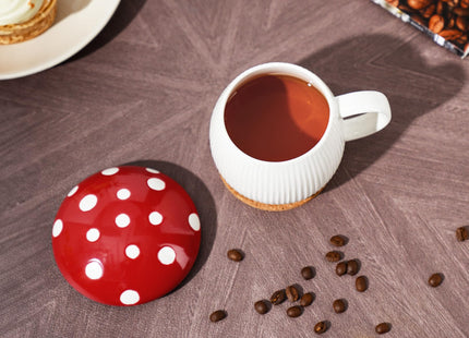 NiHome Mushroom Shaped Mug with Lid, 12oz Ceramic Fun Coffee Cup, Gift Red