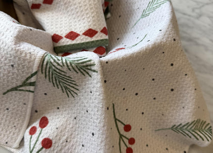 Desert Aqua 2 Pack Double Sided Kitchen Towels || Dish Towels ||Quick Dry || Designer Prints || Highly Absorbent || Hanging Hook (Christmas Tree/Holly)