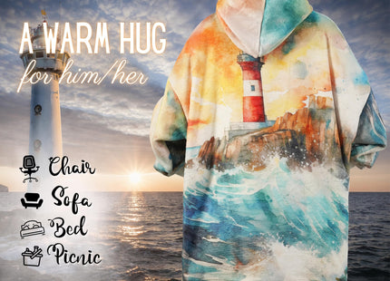 Huglanket Lighthouse Gifts Wearable Blanket Hoodie, Oversized Wearing Blanket for Lighthouse Lovers