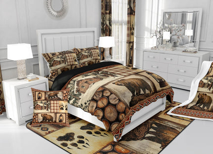 Feelyou Bear Comforter Set Toddler Size Wildlife Hunting Bedding Set for Kids Boys Girls Rustic Cabin Duvet Quilt Farmhouse Bedroom Decor Microfiber 2 Pcs with 1 Pillow Cases