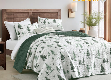 HORIMOTE HOME Green Tree Twin Quilt Set 2 Pieces, Reversible Forest Tree Printed Bedspread, Soft and Lightweight Bed Coverlet Bedding Sets for All Season Xmas Holiday Decor