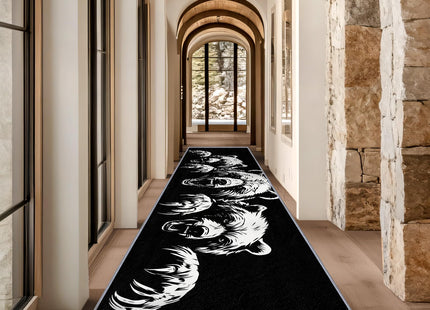 Yoozitrees Bear Rug with Head, Bear Runners for Hallways, 3x12ft, Black and White Grizzly Bear Man Cave Runner Rug, Cabin Animal Soft Washable Kitchen Mats for Floor - Bear Home Decor
