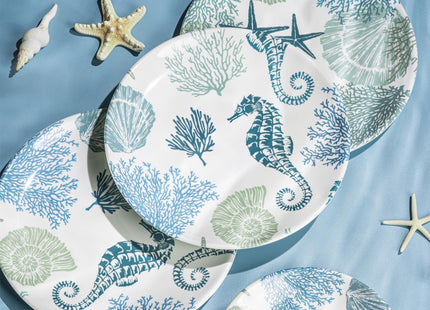 UNK U 10.5-Inch Ocean Theme Melamine Plates Set of 6, Nautical Seashell Dinner Plates, Dishwasher Safe Beach Party Plates for Coastal Dining & Special Events