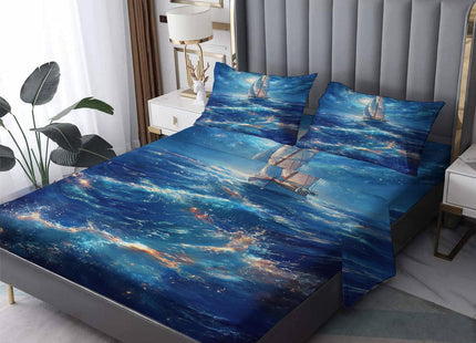 Full Size Sheet Sets - Sailboat Bed Sheets, Blue Nautical Bedding Sheets & Pillowcases, Soft Microfiber & Deep Pocket & Wrinkle Free Patterned Sheet Set, 1 Fitted Sheet, 1 Flat Sheet, 2 Pillow Cases