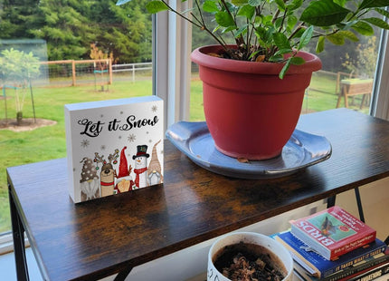 Let it Snow Sign, Holiday Winter Christmas Decor, Christmas Gnomes Moose Snowman Decorations for Home Office Desk Table Shelf Fireplace 5 x 5 Inch