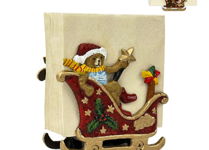 Linton Arts Cast Iron Napkin Holder for Table, Decorative Cocktail Napkin Holder with Bear Sleigh Design, Heavy Duty Napkin Dispenser for Paper Napkins, Kitchen Island Decor